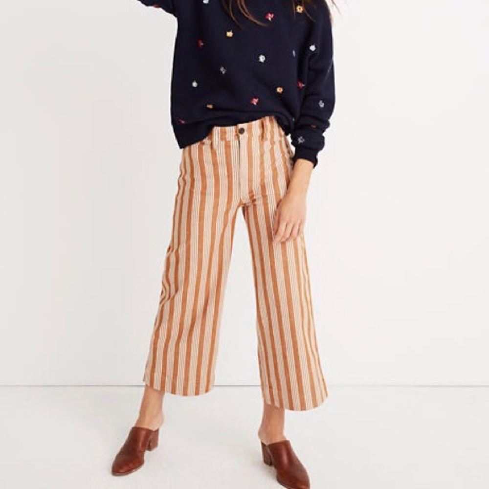 Madewell Wide-Leg Striped Cropped Pants in Tan & White